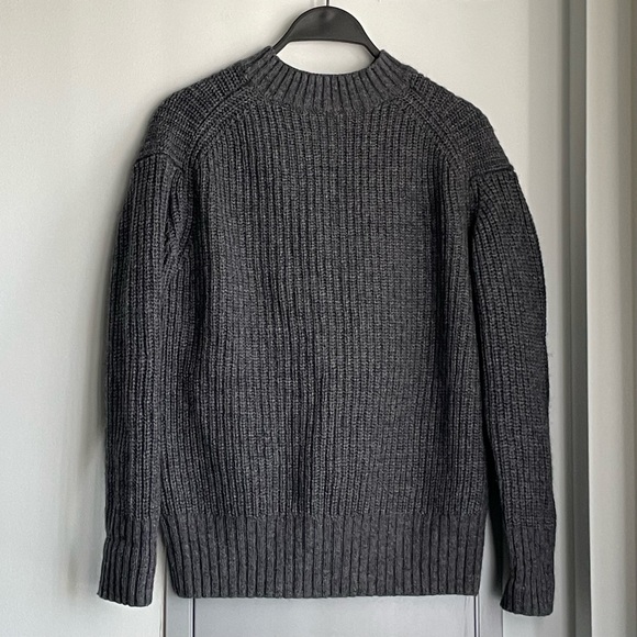 MUJI Charcoal Gray Wool Blend Ribbed Mockneck Sweater - Picture 2 of 6
